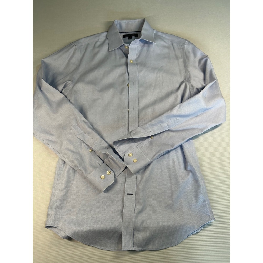 Banana Republic Mens Tailored Slim Fit Non-Iron Dress Shirt Blue Willow S 410759
